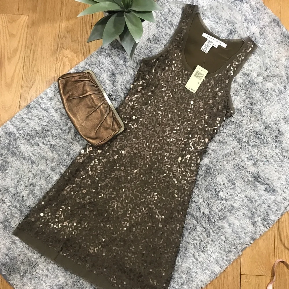 Max Studio Party Cocktail Sequin Bronze Dress Size Small